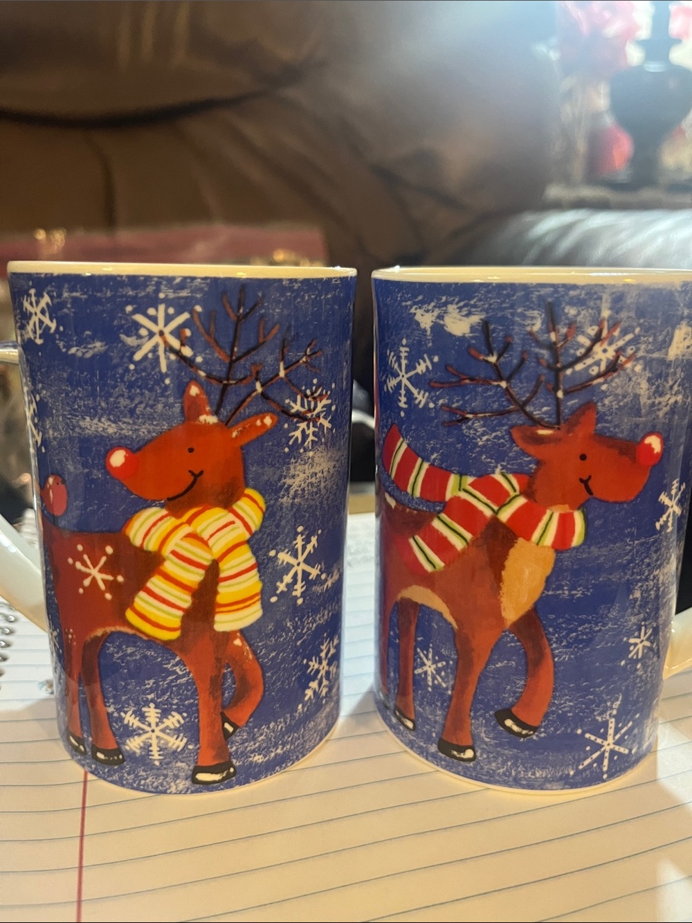 Festive Reindeer snowflake Ceramic Mug – Blue with Red Accent Memories Mug 514